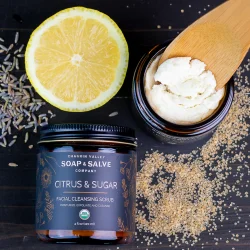 Facial Cleansing Scrub Citrus &amp; sugar: ansigtsskrubbe tr, moden, irriteret hud, vegan