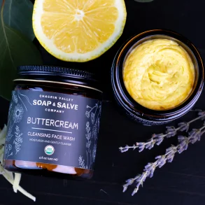 Buttercream cleansing face wash: kologisk ansigtsrens, bldgr huden, akne, urenheder, vegan