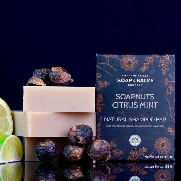Soapnuts Citrus Mint ko shampoo bar: Alle hrtyper, fylde, glans, anti-hrtab, skl, gr hret tykt