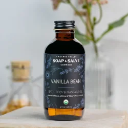 Vanilla Bean bad, krop og massageolie: parfumefri, sart hud, reparerer celleskader