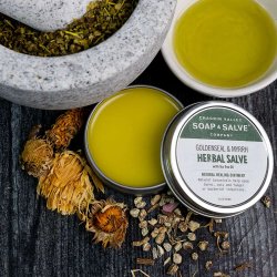 Goldenseal &amp; Myrrh Tea Tree herbal kologisk salve: sr svamp bumser hudirritation