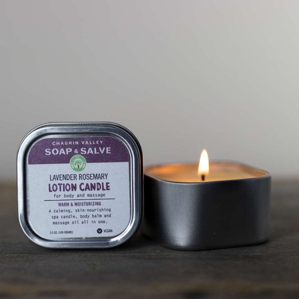Lavender Rosemary Lotion Candle: spa-lys kropsbalsam massageolie i én, lindrende